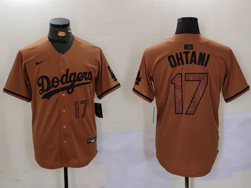 Mens Los Angeles Dodgers #17 Shohei Ohtani Number Olive Cool Base Limited Stitched Jersey